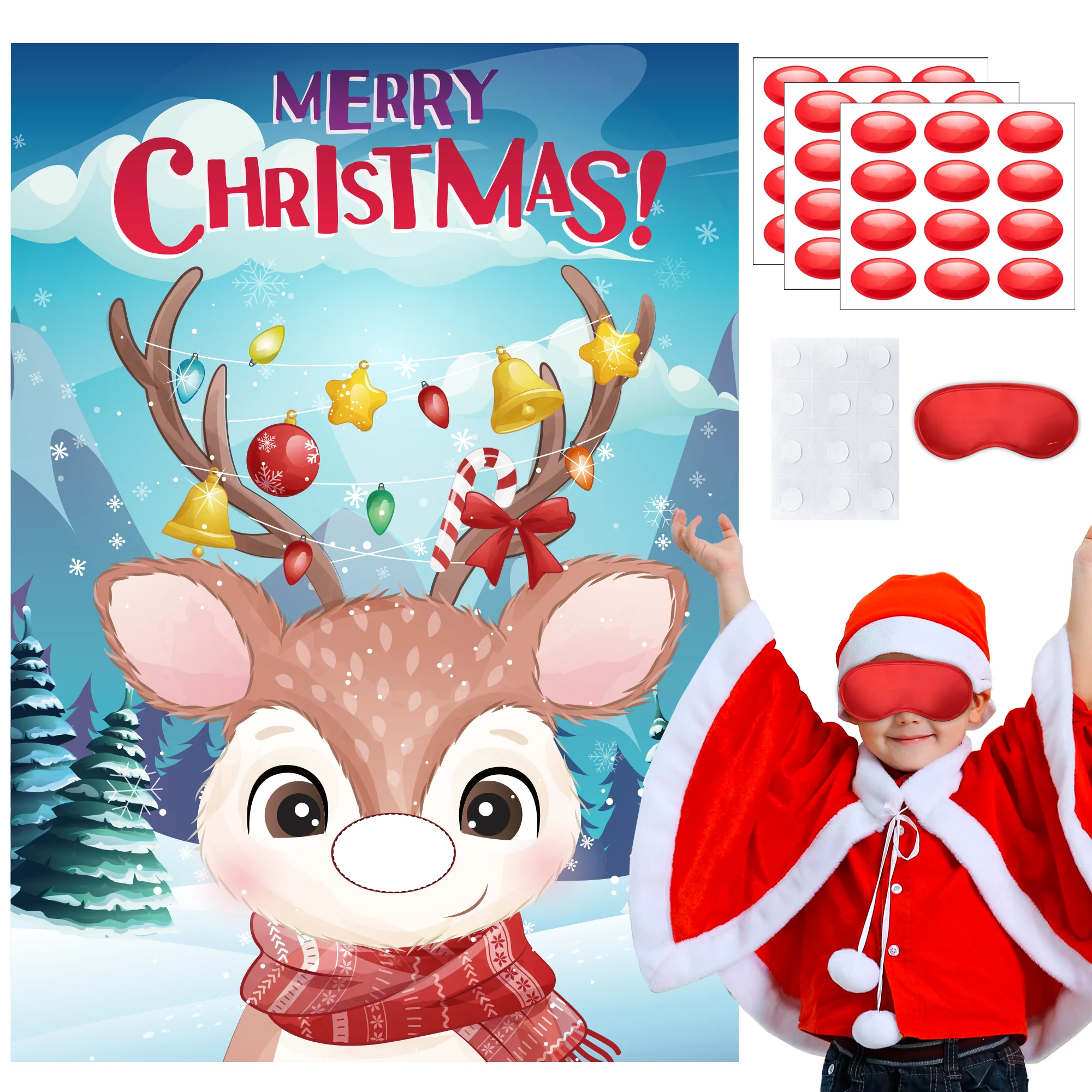 Pin The Nose On The Deer Weihnachtsspiel Pin The Nose On The Reindeer Game, Weihnachts-Rentier-Posterspiele für die Weihnachtsfeier