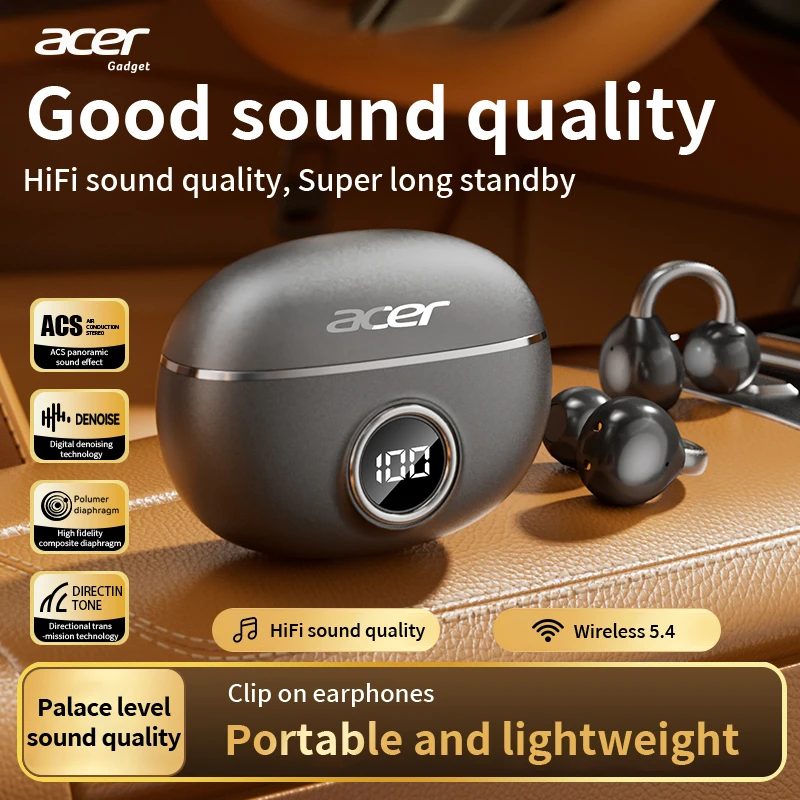 [Offizielles Acer Originalprodukt] Ohr512 Bluetooth-Kopfhörer, Ohrclip-Design, kabellos, angenehm zu tragen, Rauschunterdrückung für Anrufe, geeignet für Sport und Laufen, kompatibel mit Image