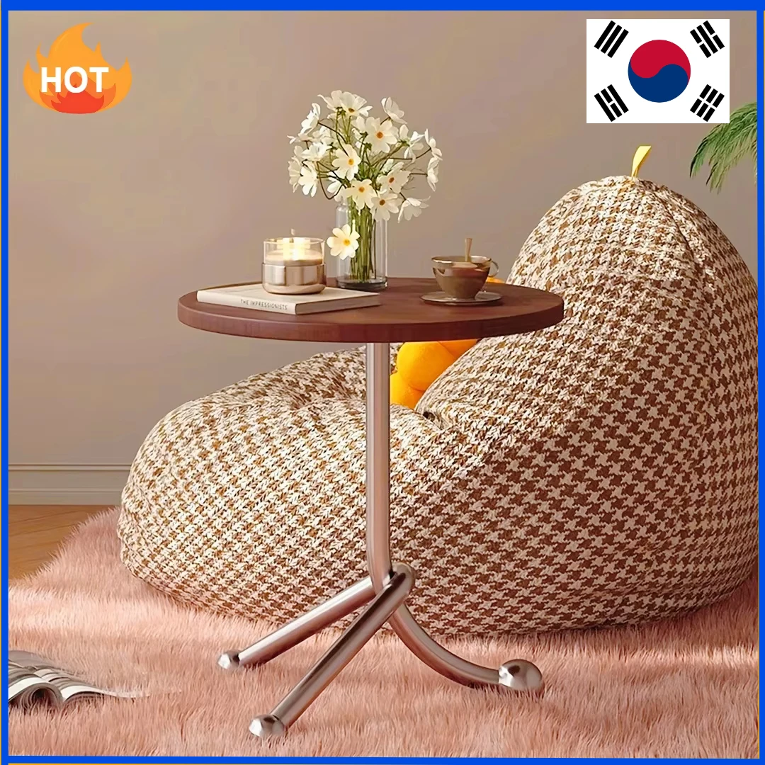 Runder Vintage-Beistelltisch mit Metallbeinen und Holzplatte, Akzent-Beistelltisch für Wohnzimmer, Schlafzimmer, Balkon, Nachttisch Image