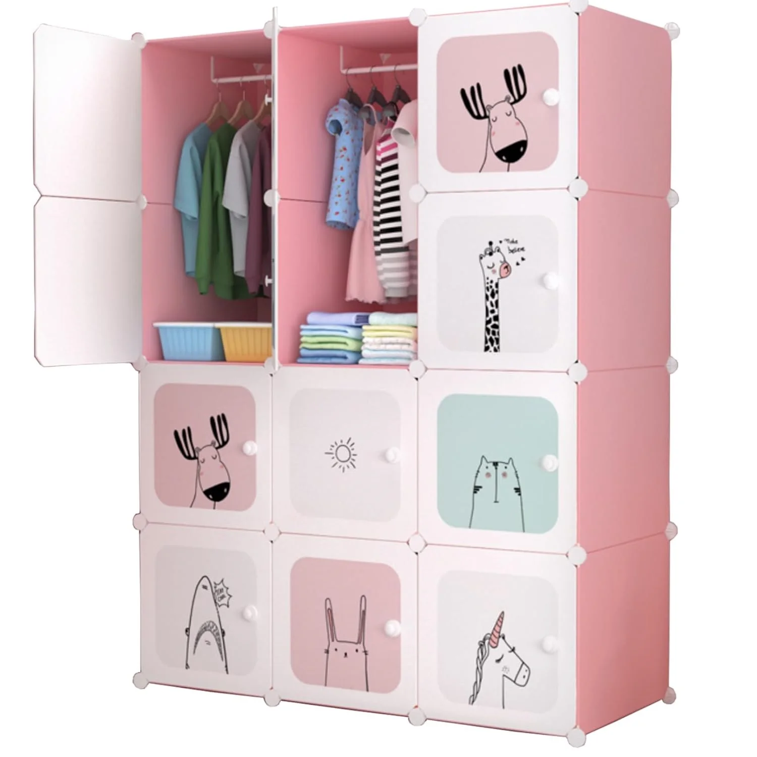 Modularer Kinderschrank mit 12 rosa/blauen Polypropylen-Würfeln Image