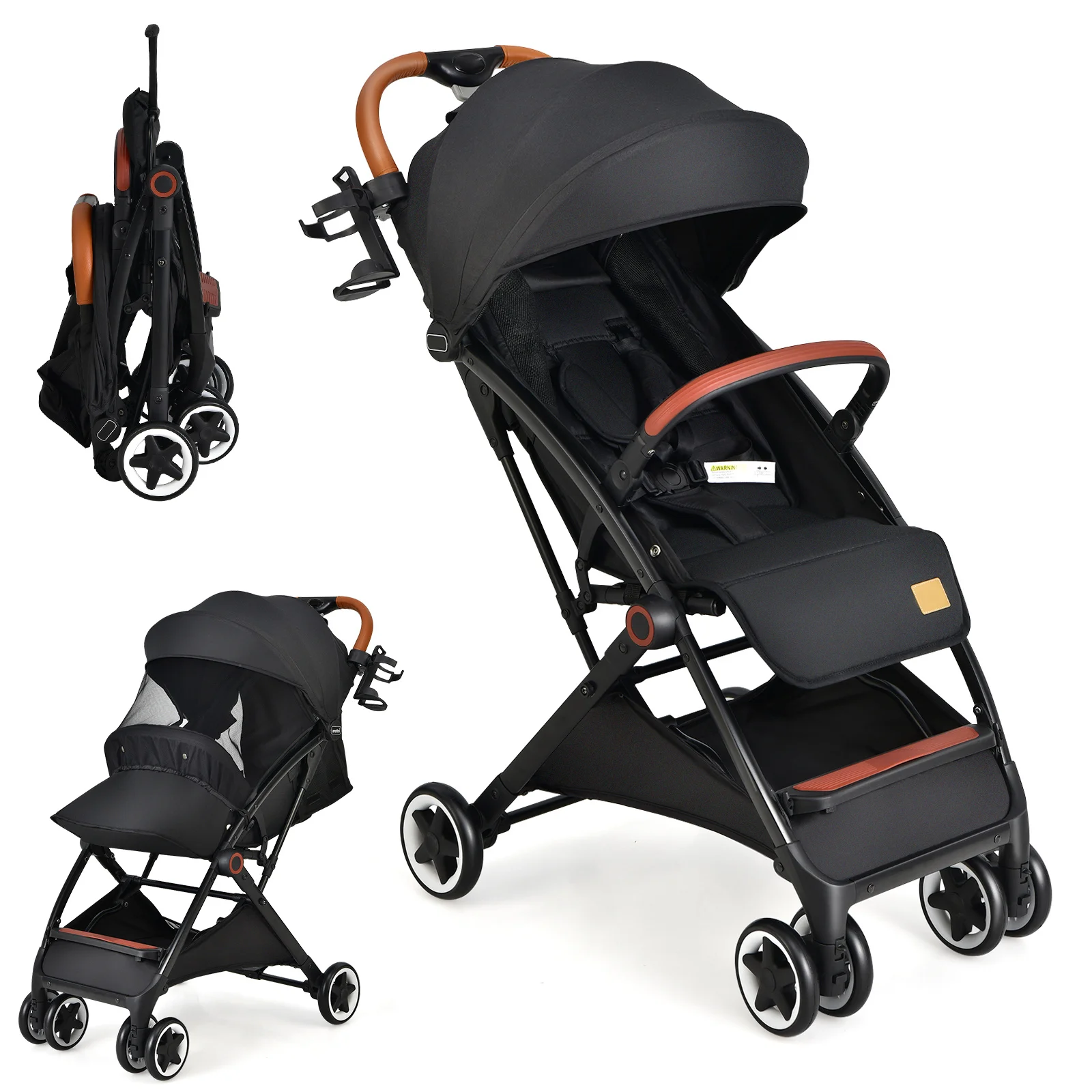 Klappbarer Kinderwagen, Reisebuggy mit Liegefunktion, Kinderbuggy mit verstellbarer Rückenlehne und Kapuze Image