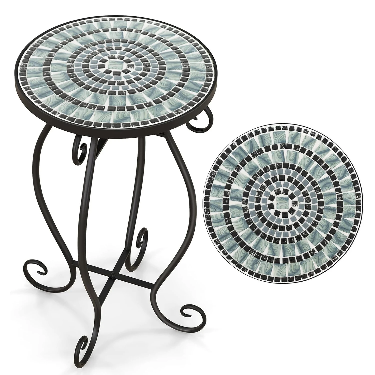 Beistelltisch, Mosaiktisch, runder Mosaik-Gartentisch, Bistrotisch, Durchmesser 30 x 50 cm, Balkontisch