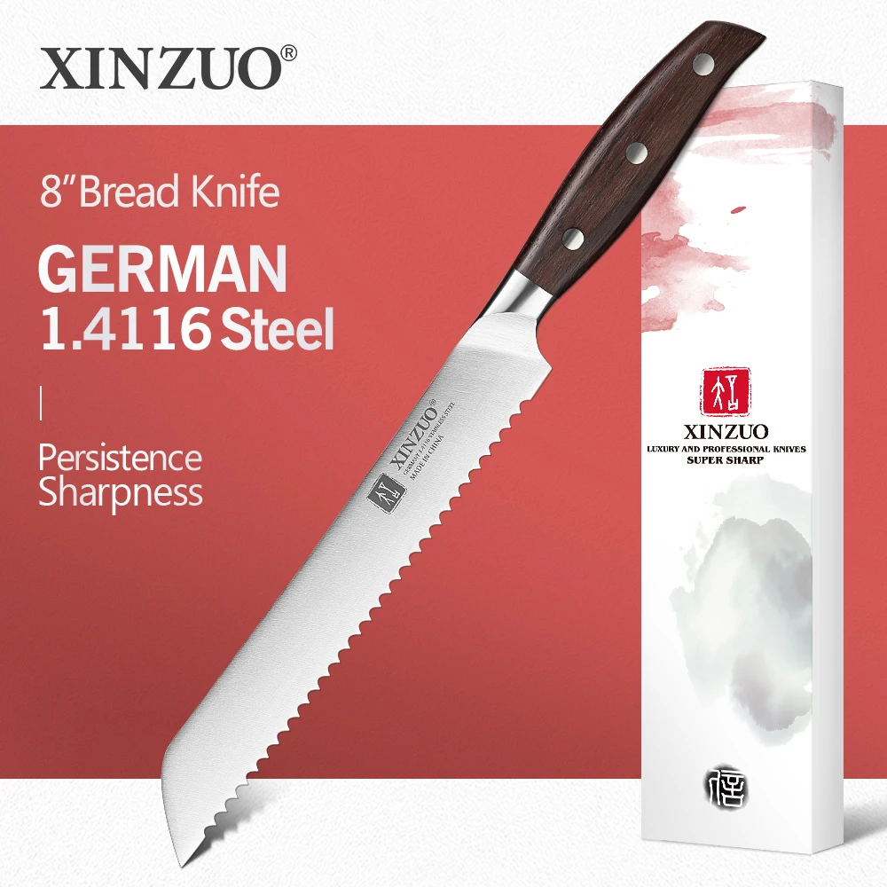 XINZUO 8" Zoll Brotmesser DEUTSCHE 1.4116 Edelstahl Kuchenmesser Küchenmesser Hochwertige Kochutensilien Griff aus rotem Sandelholz Image
