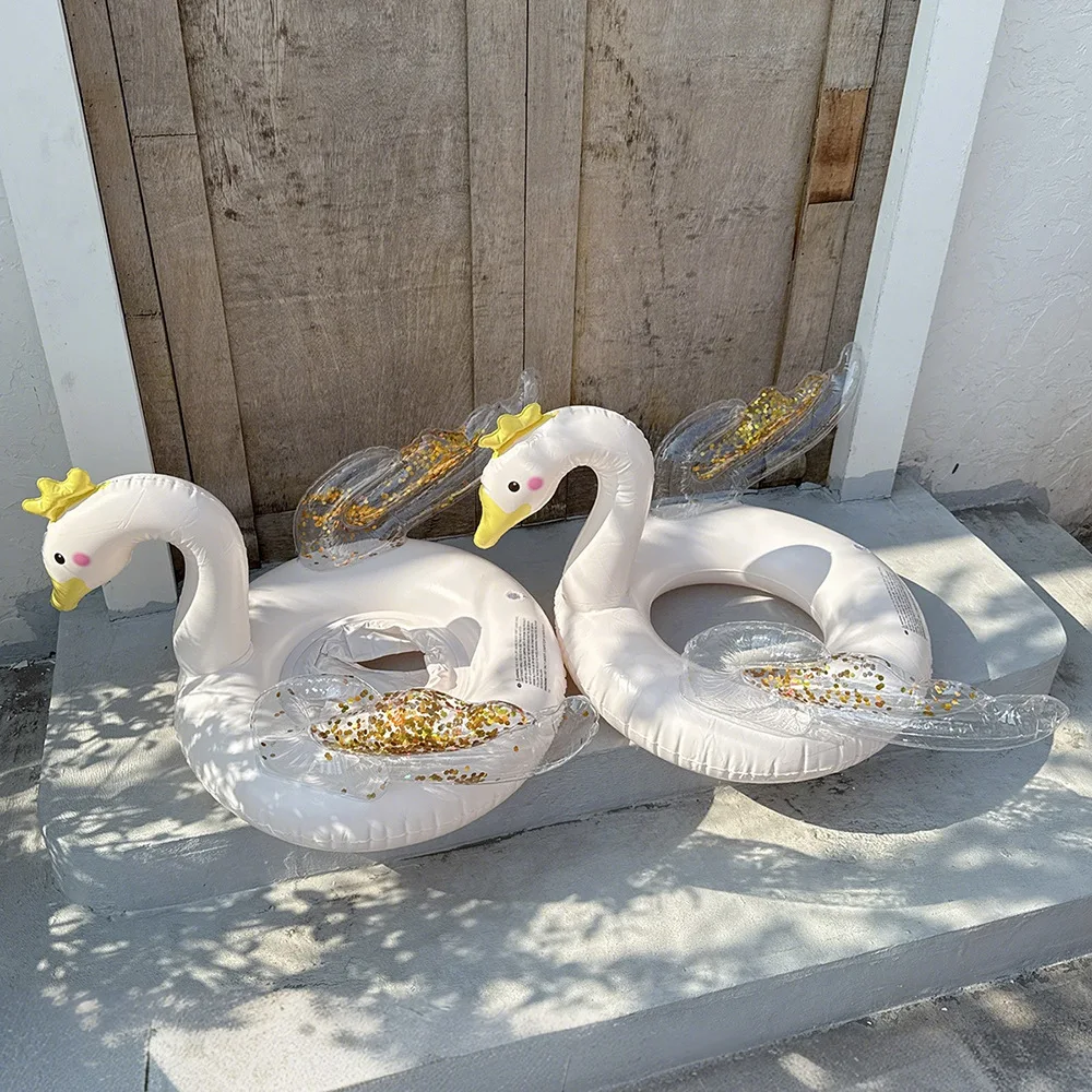 2026 Sommer INS Viraler Schwan-Schwimmring aus verdicktem PVC mit Griff, Pailletten-Eltern-Kind-Achselschwimmring für Kinder zum Spielen im Pool Image