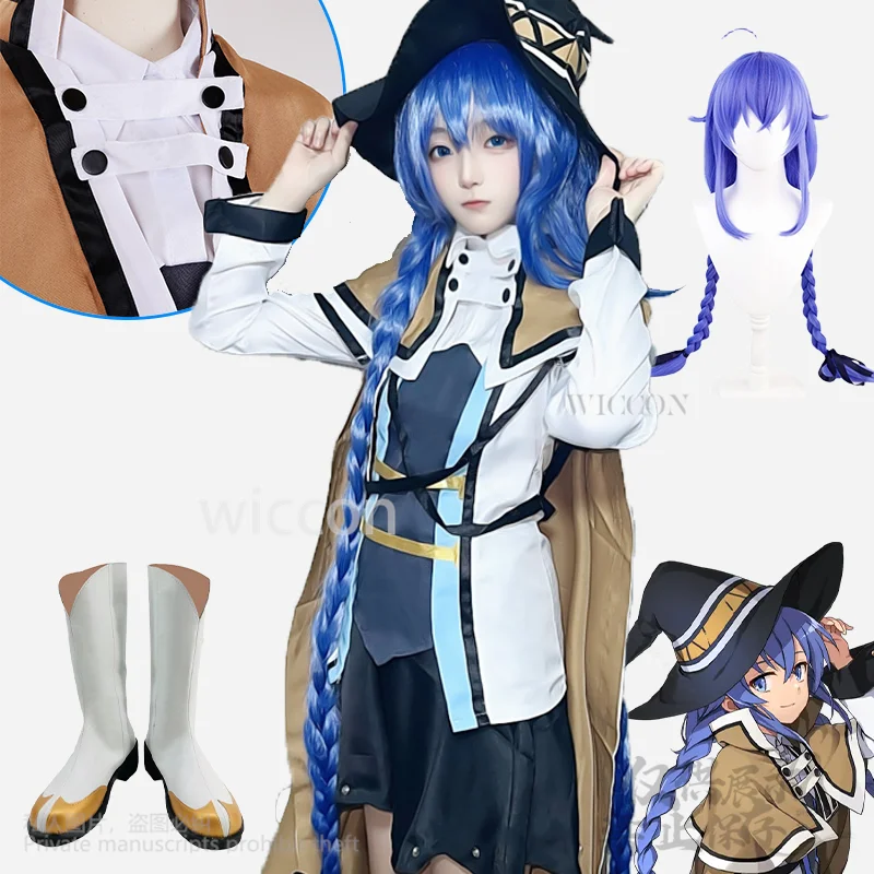 Anime Mushoku Tensei Cosplay Jobless Reincarnation Roxy Migurdia Magie Hexe Kostüm Cape Kleid Perücken Schuhe Set Mädchen Angepasst