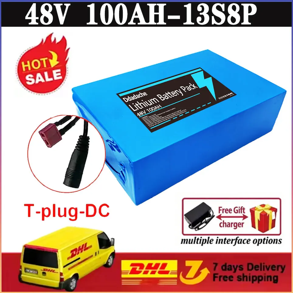 48V 100Ah Akkupack 13S8P 250W-1200W wiederaufladbarer Lithium-Ionen-Akku mit BMS+Ladegerät Image