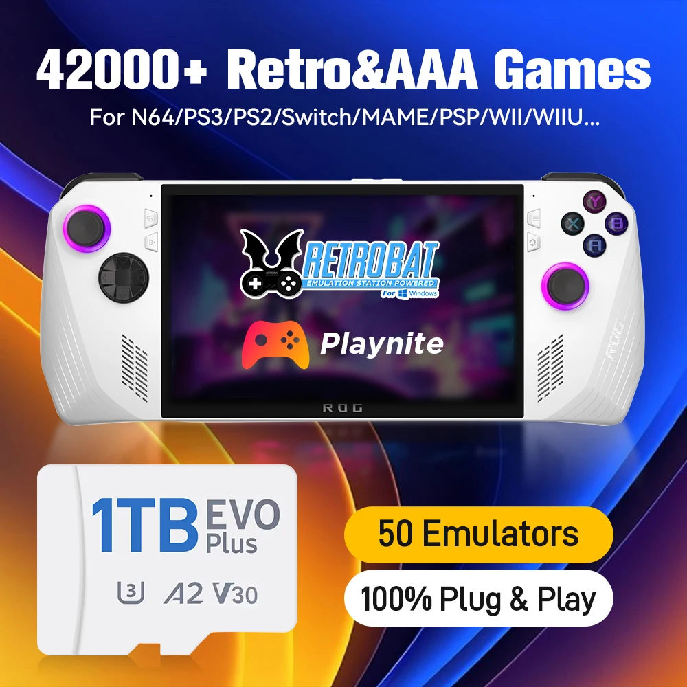 1 TB Spielkarte für ROG Ally mit 42000+ Retro-/AAA-Spielen und 50 Emulatoren Retrobat&Playnite TF-Speicherkarte für N64/Switch/PS3/PS2/PS1 Image