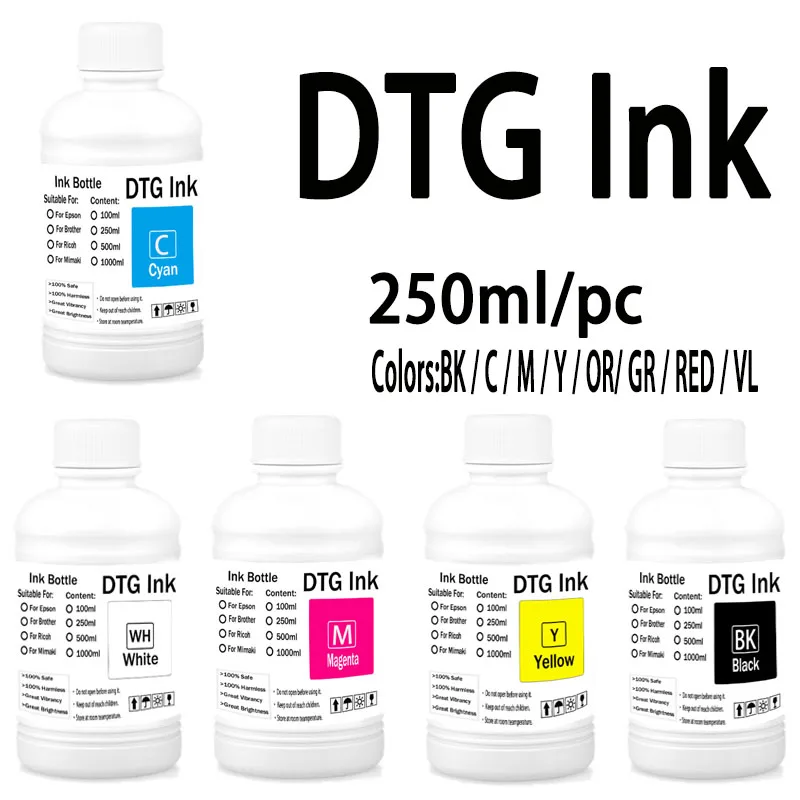 250ML/Flasche DTG Tinte Textil Tinte Für Epson I3200 I1600 DX5 DX6 DX7 TX800 XP600 Druckkopf F2000 F2100 R1900 R2000 Drucker Image