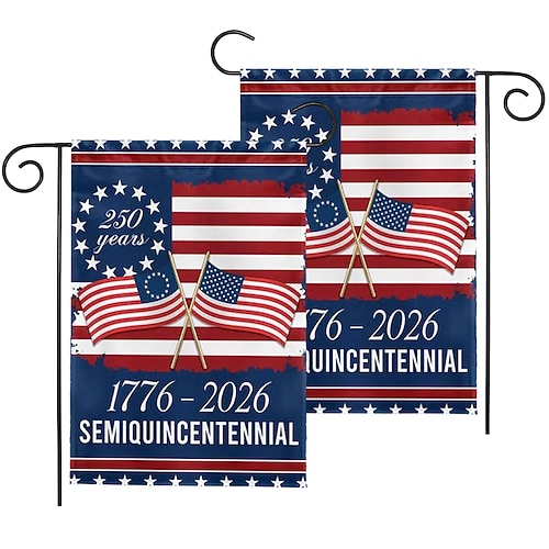 2 Stück USA-Gartenflaggen zum 250. Jahrestag (1776–2026), patriotische amerikanische Geburtstagsbanner für den Außenbereich, geeignet für Garten, Rasen, Veranda oder als Dekoration zum