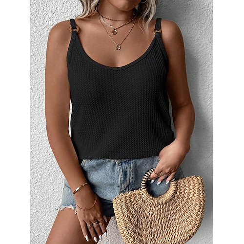 Damen Bluse Camisole-Tanktop Knöpfe Einfach Aktiv Lässig Ärmellos Träger Lange Oberteile Täglich Ferien Ausgehen Schwarz Weiß Sommer Frühling Image