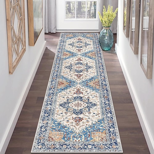Flurteppich im persischen Ethno-Stil, strapazierfähig, rutschfest, für Schlafzimmer und Wohnzimmer, aus Kunstkaschmir, leicht zu reinigen Image