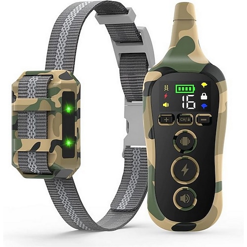 600m Camouflague Haustier Hundetrainingshalsband IPX7 wasserdichtes wiederaufladbares Halsband Haustier Anti-Bell-Fernbedienungshalsband Haustiertrainer Vibrationsschock 16 Stufen einstellbar Image