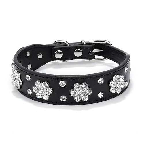 Hund Leder pu Halsband, bling Blume besetzt Strass Hundehalsbänder, verstellbare Schnalle Haustier Halskette Halsband, für kleine mittlere Haustiere, rot xs fba