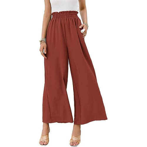 Damen Weites Bein Chinos Urlaub Mode Streetwear Volle Länge Hohe Taille Einfarbig Elastischer Bund Bequem Komfort Weich Dehnbar Täglich Outdoor Straße Blau Schwarz Weiß Rosa Sommer Frühling Herbst Image