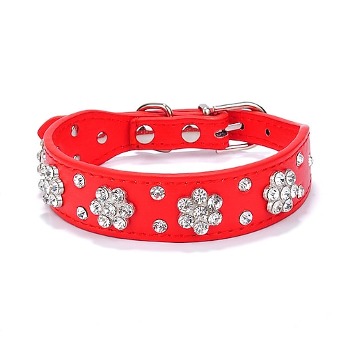 Hund Leder pu Halsband, bling Blume besetzt Strass Hundehalsbänder, verstellbare Schnalle Haustier Halskette Halsband, für kleine mittlere Haustiere, rot xs fba