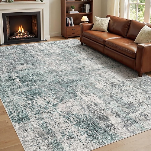 Nordischer abstrakter Teppich in Kaschmiroptik, rutschfest, vollflächig, strapazierfähig und maschinenwaschbar, für Wohn- und Schlafzimmer Image