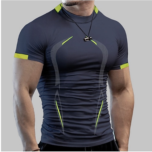 Herren Rundhalsausschnitt Kurzarm Sportlich Athleisure Einfarbig Dunkelgrau Schwarz Sportkleidung Image