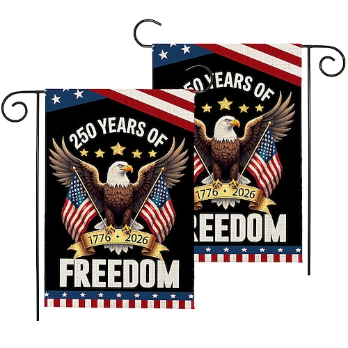 2 Stück USA-Gartenflaggen zum 250. Jahrestag (1776–2026), patriotische amerikanische Geburtstagsflagge für den Außenbereich, geeignet für Garten, Rasen, Veranda oder als Dekoration zum