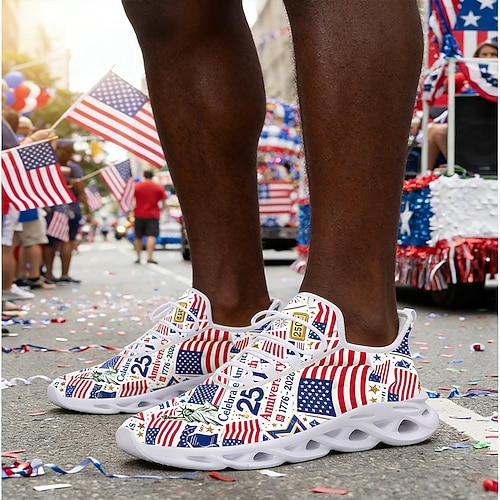 Herren-Sneaker zum 250. Jahrestag der Vereinigten Staaten – leichte Mesh-Laufschuhe mit gepolsterter Sohle, atmungsaktiv, bequem, ideal für den Unabhängigkeitstag, Paraden, Festivals und Freizeit. Image