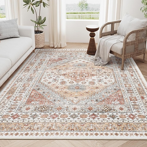 Persischer Ethno-Teppich, Vintage-Boho-Schlafzimmerteppich, strapazierfähiger, rutschfester Teppich für das Wohnzimmer Image