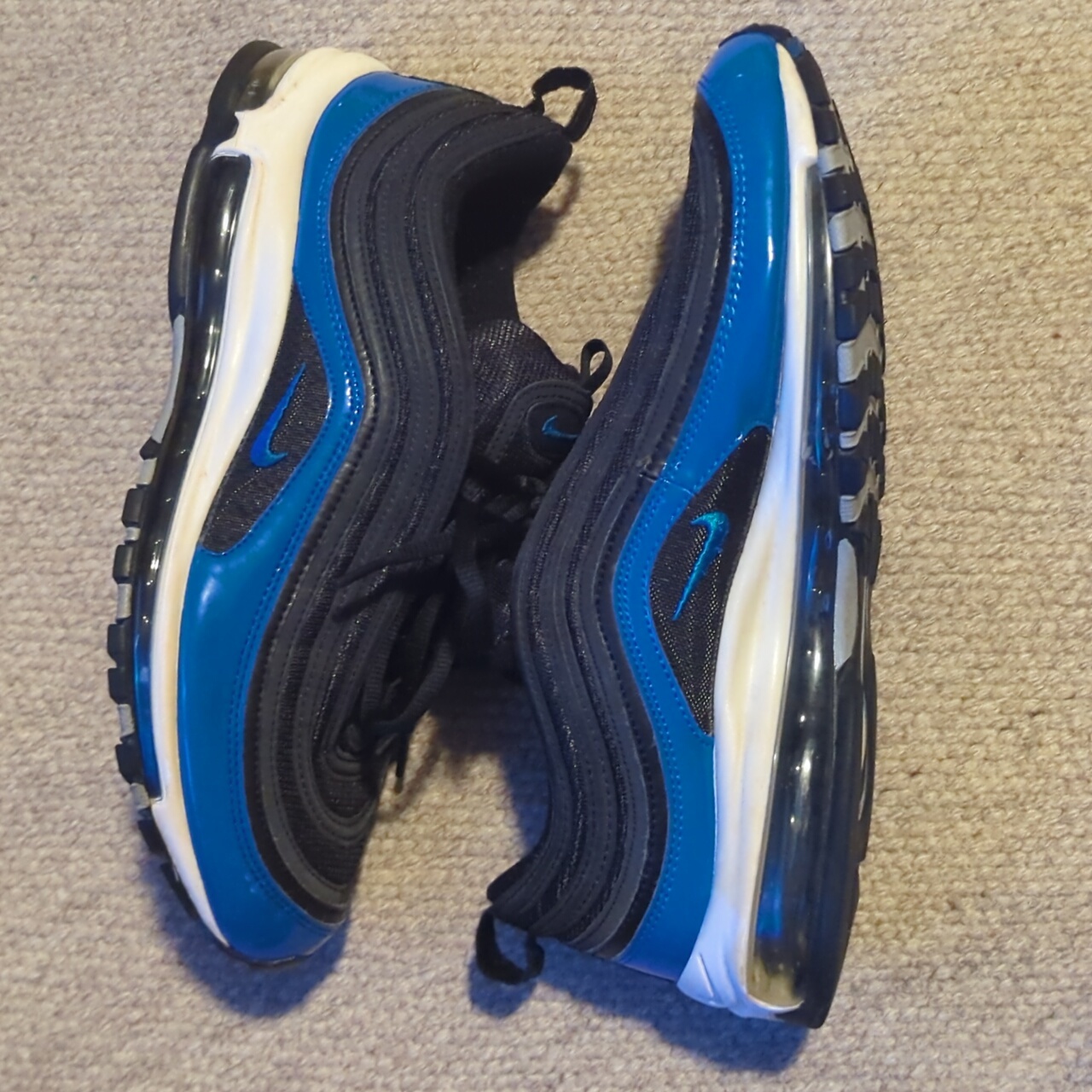Nike Shoes | Men's Nike Air Max 97 Shoes 921826 011 Torch Plus 312834 Black Blue Size 11 | Color: Black/Blue | Size: 11