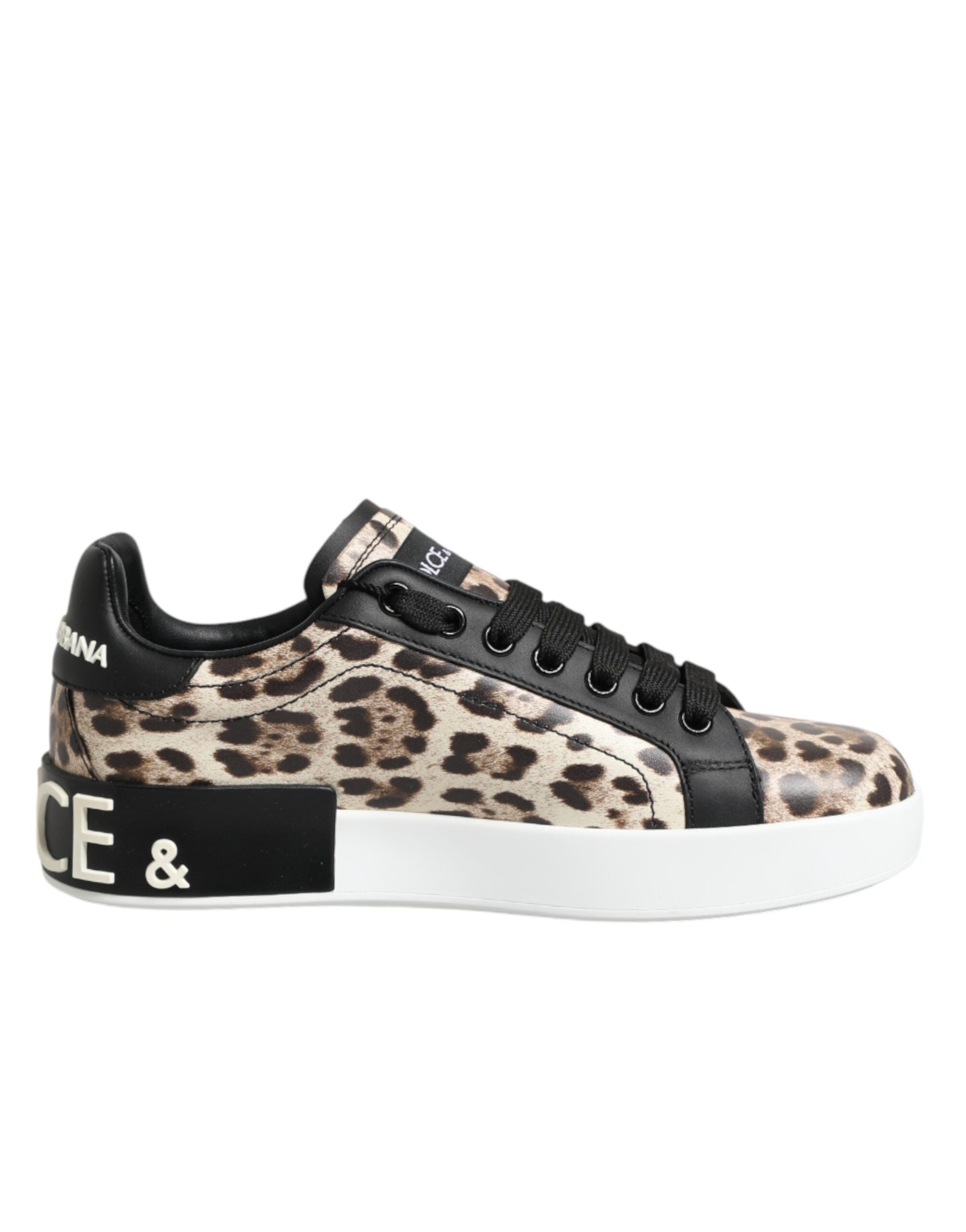 Dolce & Gabbana Braune Leder Leopard Low-Top Sneakers Schuhe