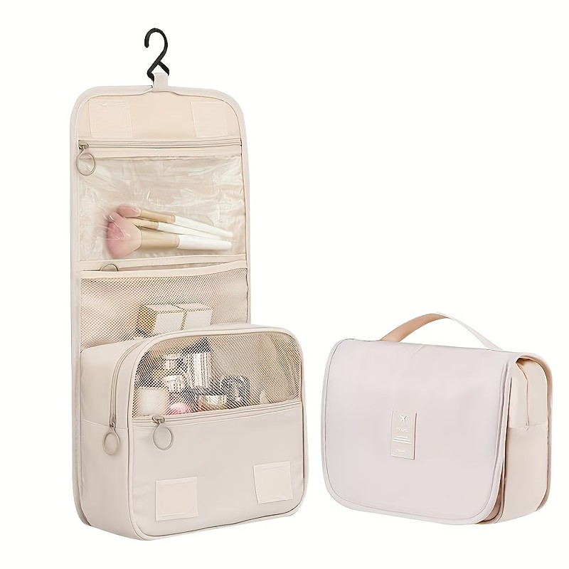 Toiletry Bag, Twill Fabric Large Capacity Portable Multi-functional Travel Organizer, Unisex Hanging Hook Toiletry Bag, Makeup Pouch, Portable Travel Toiletries Organizer, Multi Options for Women