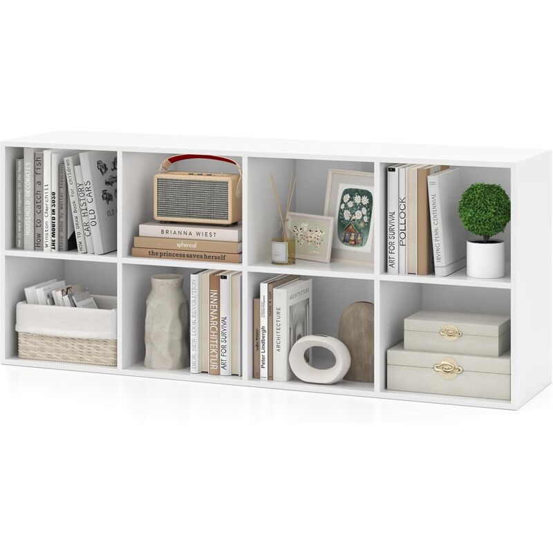 Costway Libreria Scaffale A 8 Cubi Aperti, Libreria Bassa In Legno Salvaspazio, Scaffale Espositivo Per Camera Da Letto, Soggiorno, Salotto, Ufficio E Studio, 121,5 X 29 X 61 Cm, Bianco