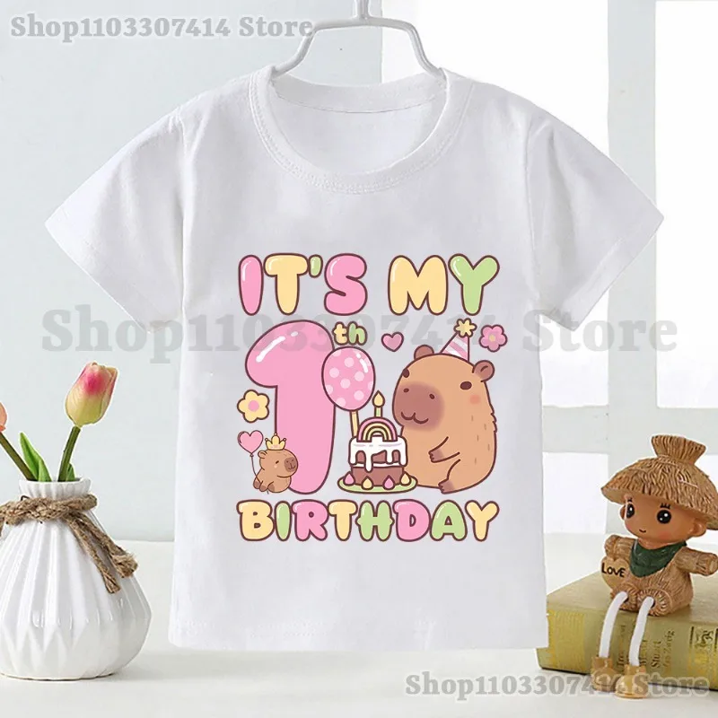 Capybara fille Anime coton T-shirt enfants dessin animé mignon haut numéro 1-10 motif imprimé T-shirt été fête d'anniversaire vêtements cadeaux 2025