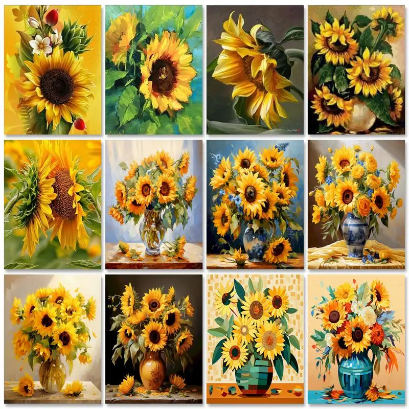 RUOPOTY bricolage peinture par numéros pour adultes Kits avec cadre de bricolage tournesols toile peinture numéros pour bricolage cadeau