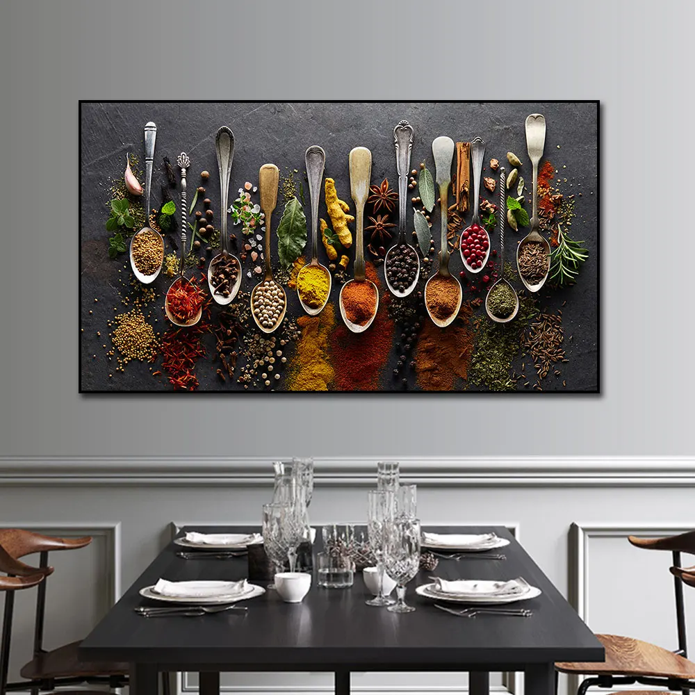 affiche cuisine deco cuisine tableau luxe Peinture sur toile pour décoration de cuisine, affiches imprimées pour salle à manger, art mural pour gérer la décoration de la maison, grains, épices,