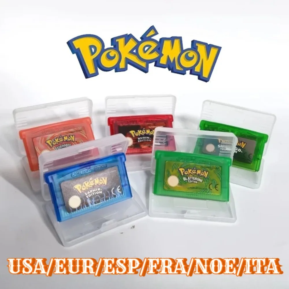 GBA Game Cartridge 32Bit Video Game Console Card Pokemon Emerald FireRed LeafGreen Ruby Sapphire Shiny Label NOE/FRA/ESP Version