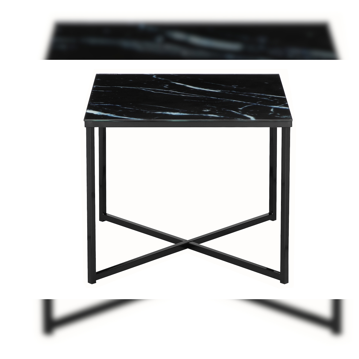 SalesFever Beistelltisch quadratisch | Glasplatte foliert in Marmor-Optik | Gestell Metall | B 50 x T 50 x H 42 cm | schwarz Image
