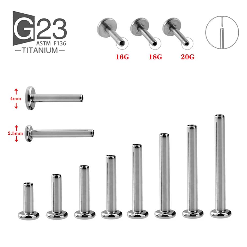 10 pz 14G 16G 20G Plug-in Base G23 ASTM F136 lega di titanio per Labret Piercing al labbro anello orecchino Base Piercing al labbro gioielli per il corpo