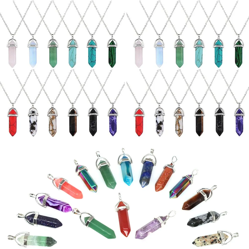 Pietra preziosa naturale cristallo di quarzo ossidiana colonna esagonale pendolo ciondolo Reiki Charms per gioielli che fanno accessori per collana