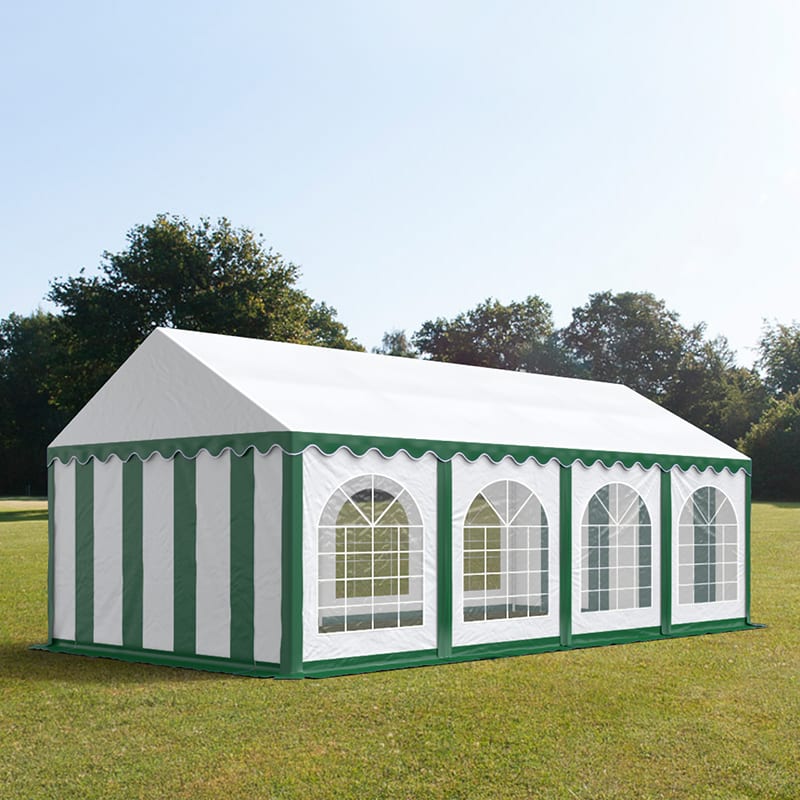 4x8m Partyzelt, PVC-Plane, grün-weiß, mit Bodenrahmen - (7207)