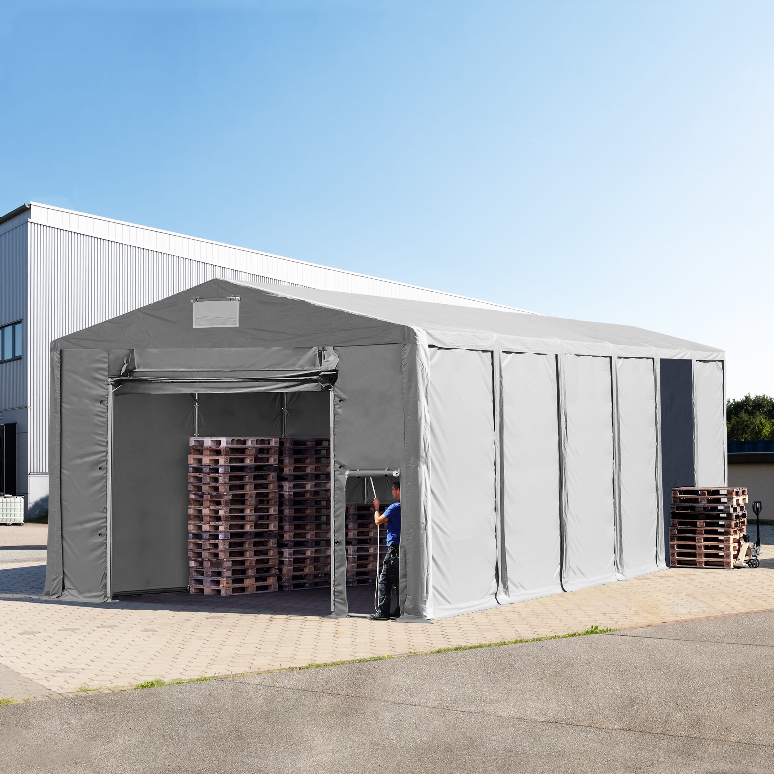 8x12 m Lagerzelt, PVC-Plane, grau, mit Bodenrahmen, ohne Statik - (79846) Image