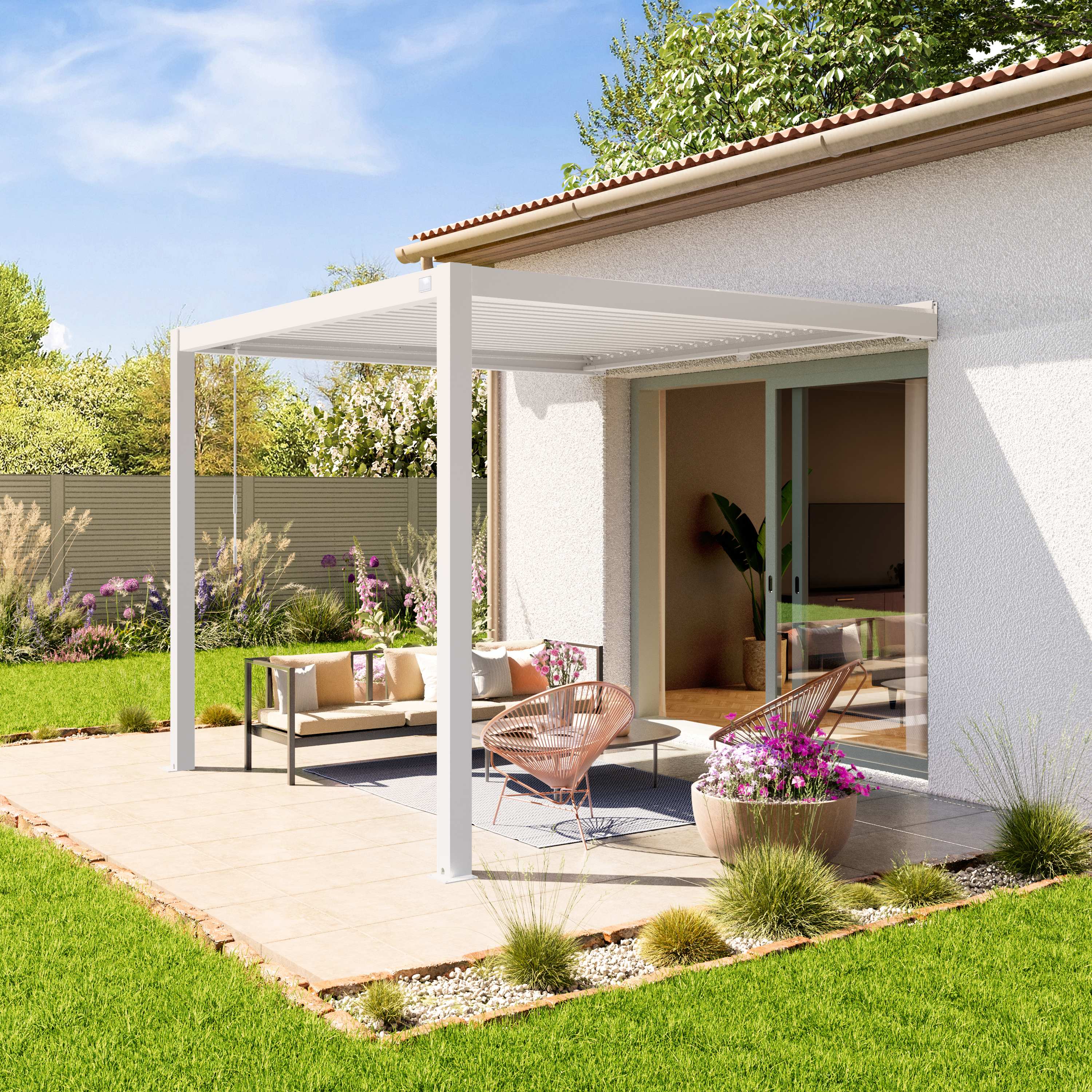 3x3 Anbaupergola in weiß, mit Lamellendach in weiß - (400138) Image