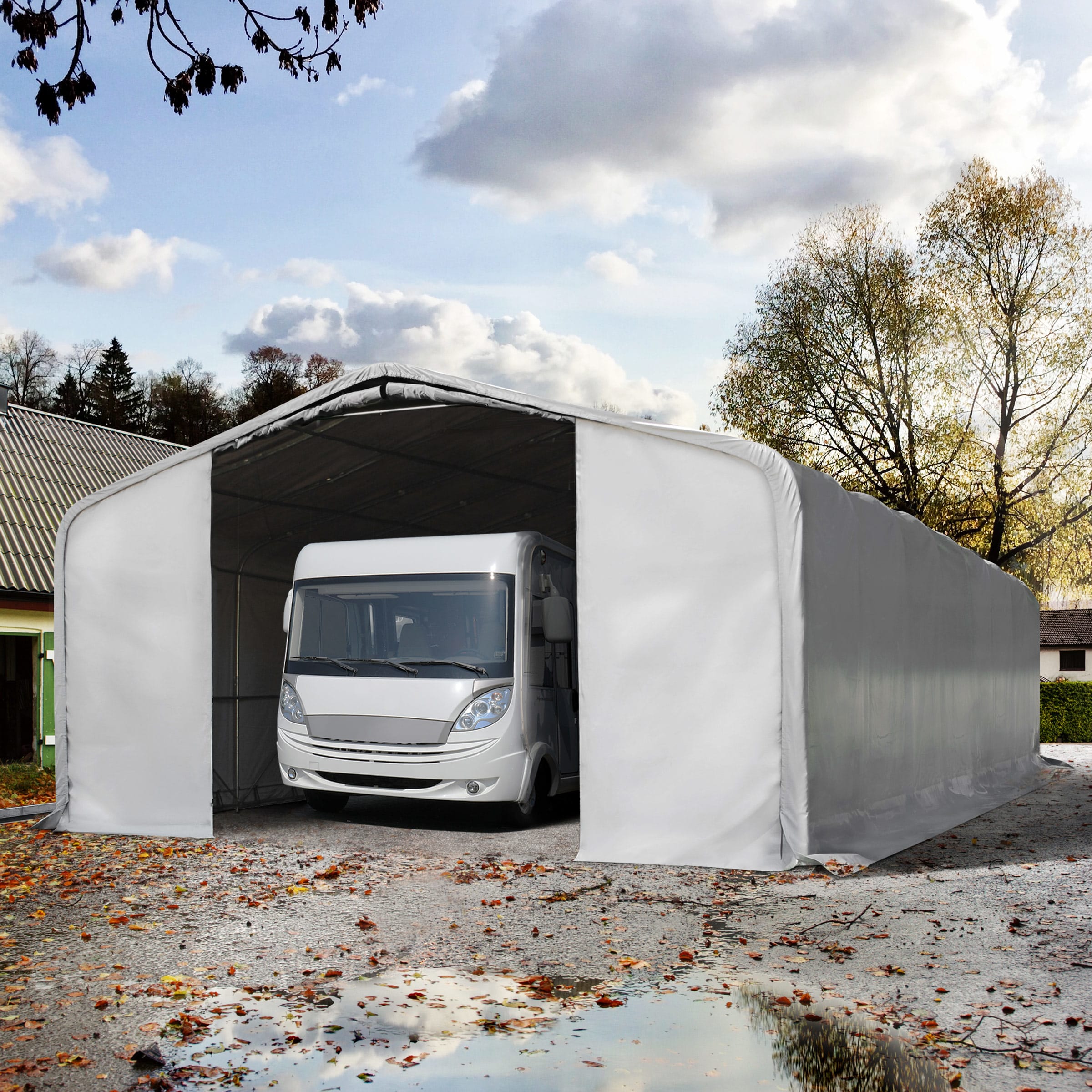 8x36m Zeltgarage, PVC-Plane, grau, mit Statik (Erduntergrund) - (99474) Image