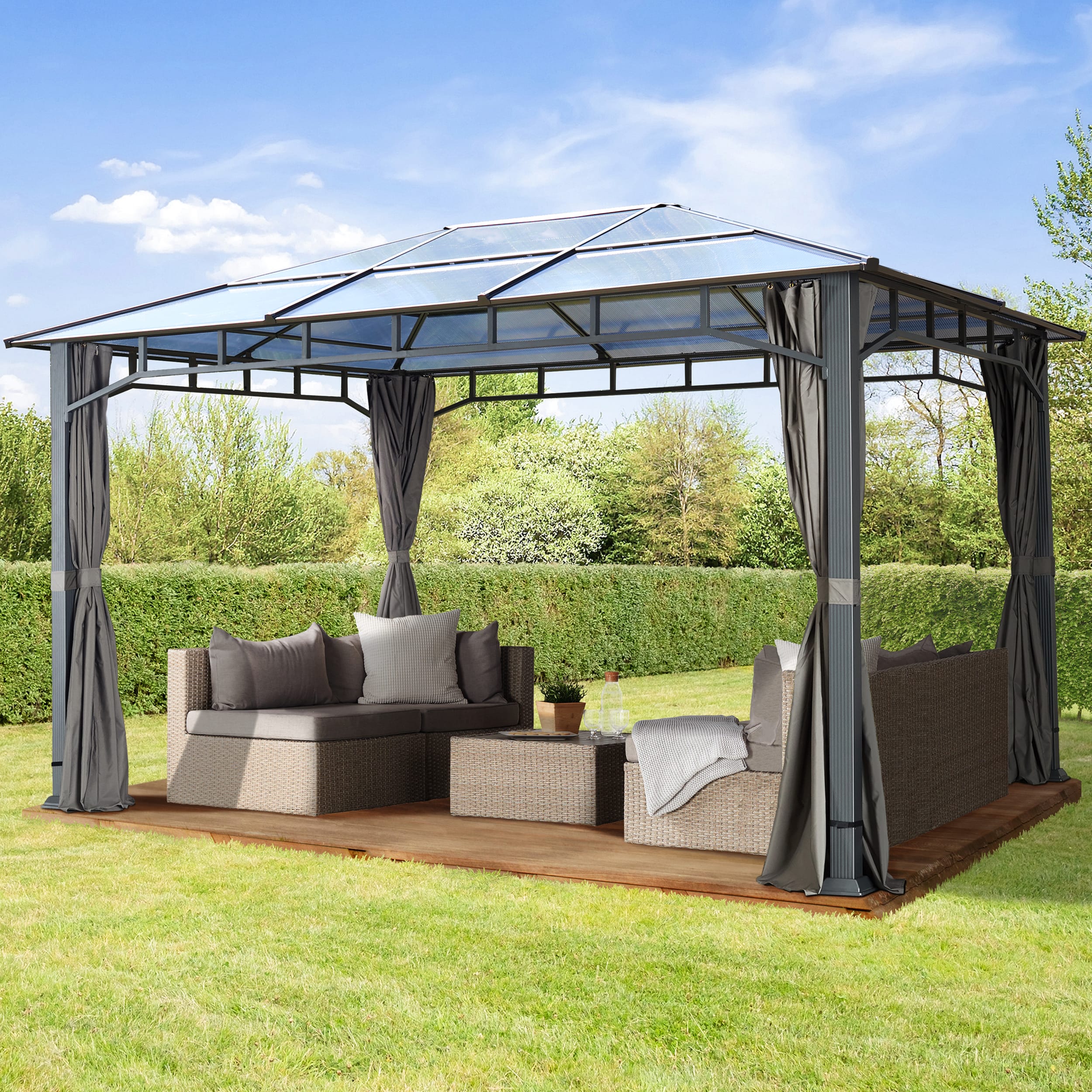 3x4 m Hardtop Gartenpavillon, inkl. 4 Seitenteile, loft grey - (300049) Image