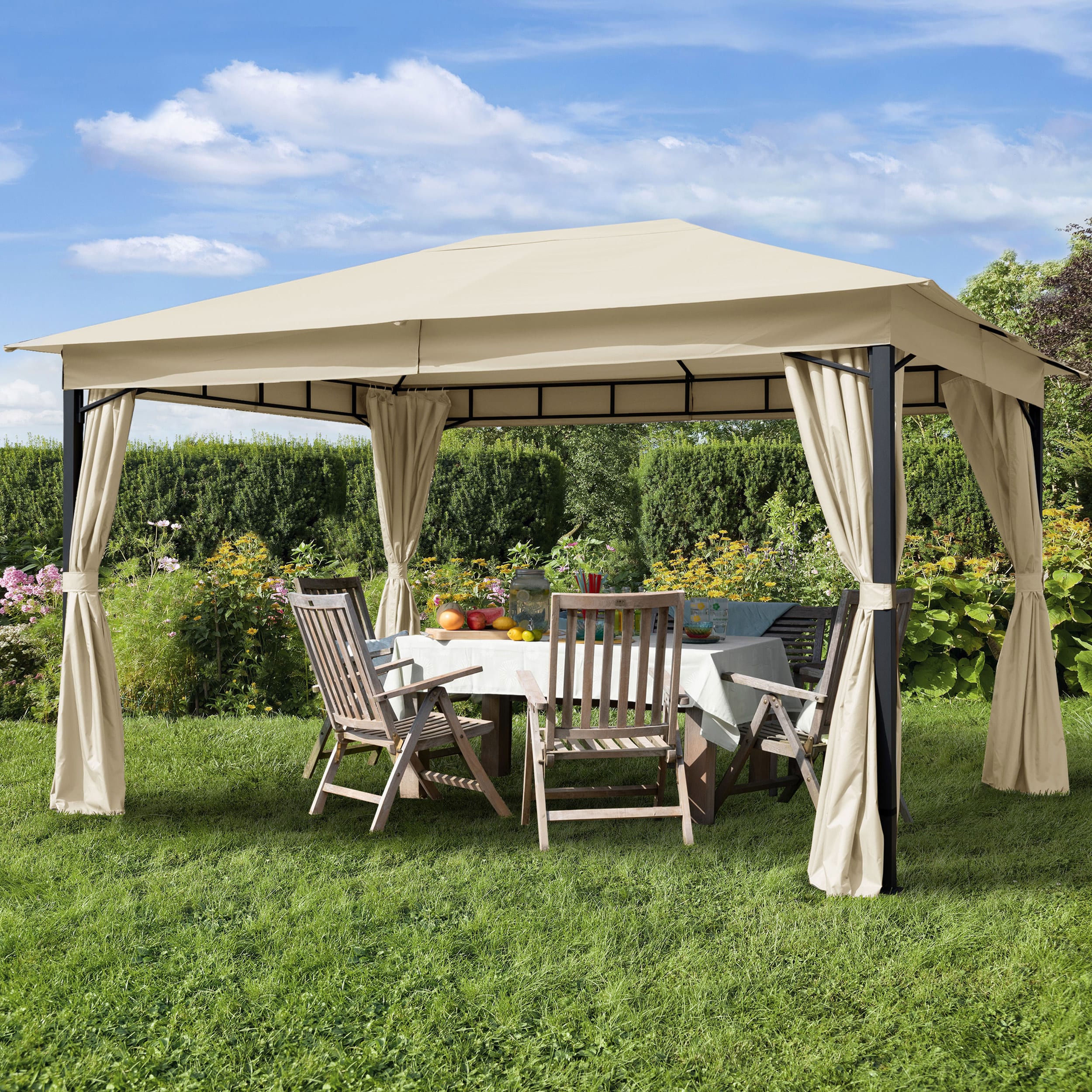 3x4 m Softtop Gartenpavillon, inkl. 4 Seitenteile, champagnerfarben - (300181) Image