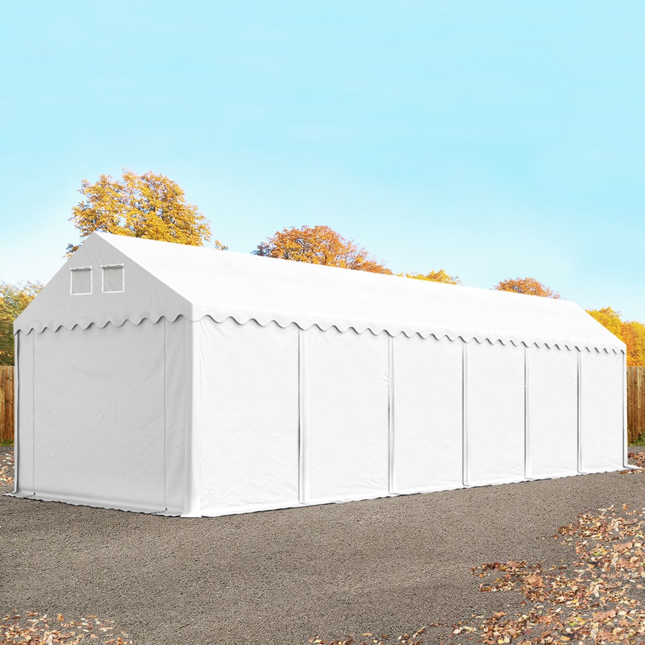 4x12 m Lagerzelt, PVC-Plane, weiß, mit Bodenrahmen, mit Statik (Erduntergrund) - (57632) Image