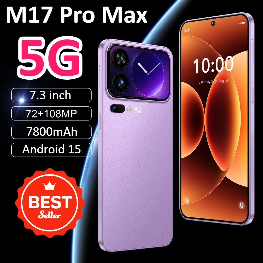 M17 Pro Max Smartphone 7.3HD Original NEW 5G Dual Card Dual Standby Cellphones Cheap 7800mAh Android 15 Mobile Cell Phones