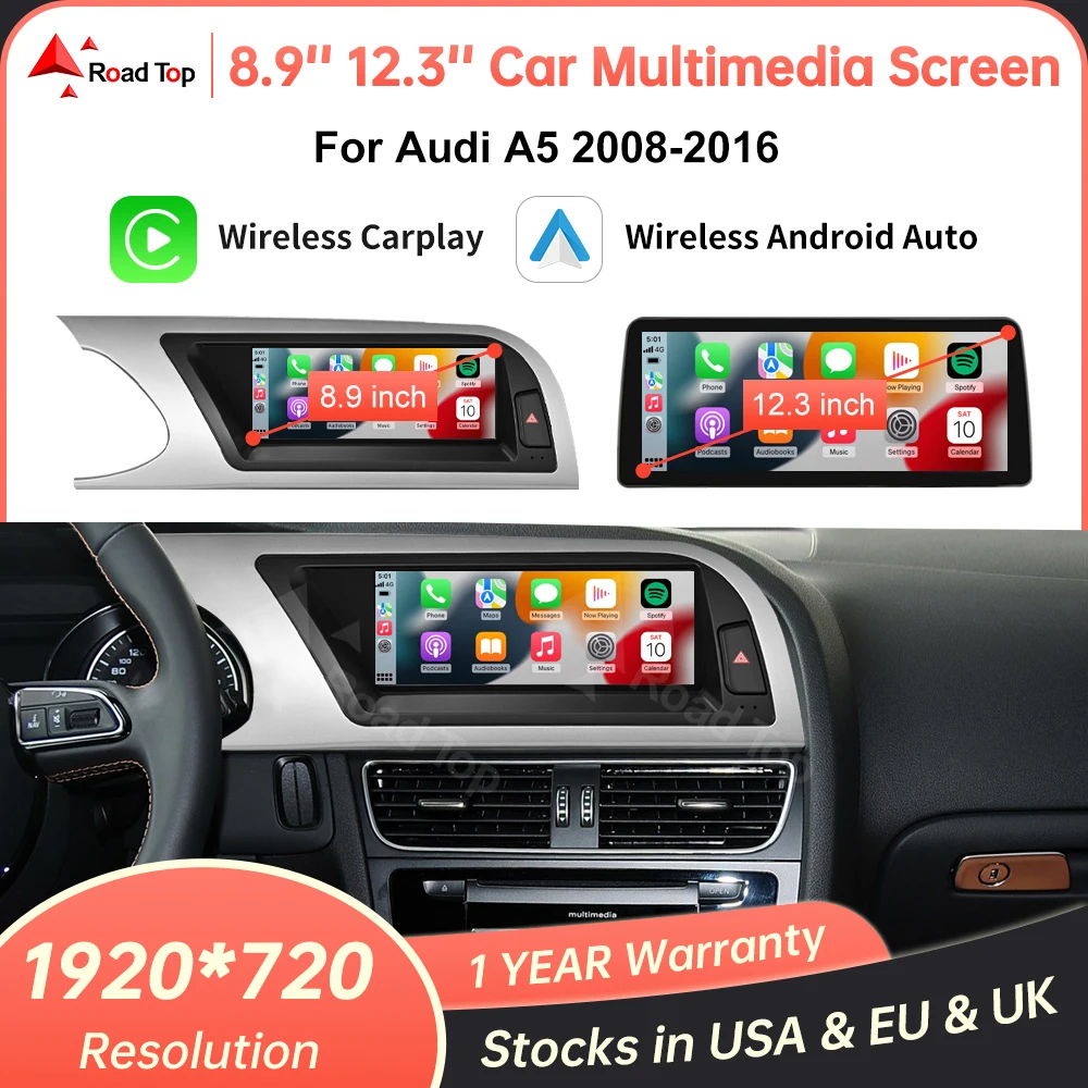8,9 ''12,3" Auto Multimedia Display Linux Bildschirm Für Audi A5 S5 2008-2016 Mit Drahtlose Carplay Android auto Airplay Autolink Image