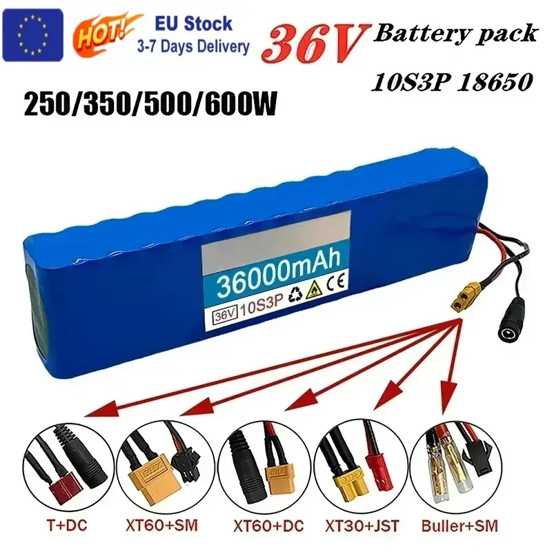 18650 Akku Anpassbarer Stecker Wiederaufladbarer Lithium-Akku 10S3P 36V36Ah 18650 600W Roller und Fahrzeuge mit BMS-Fahrrad Image