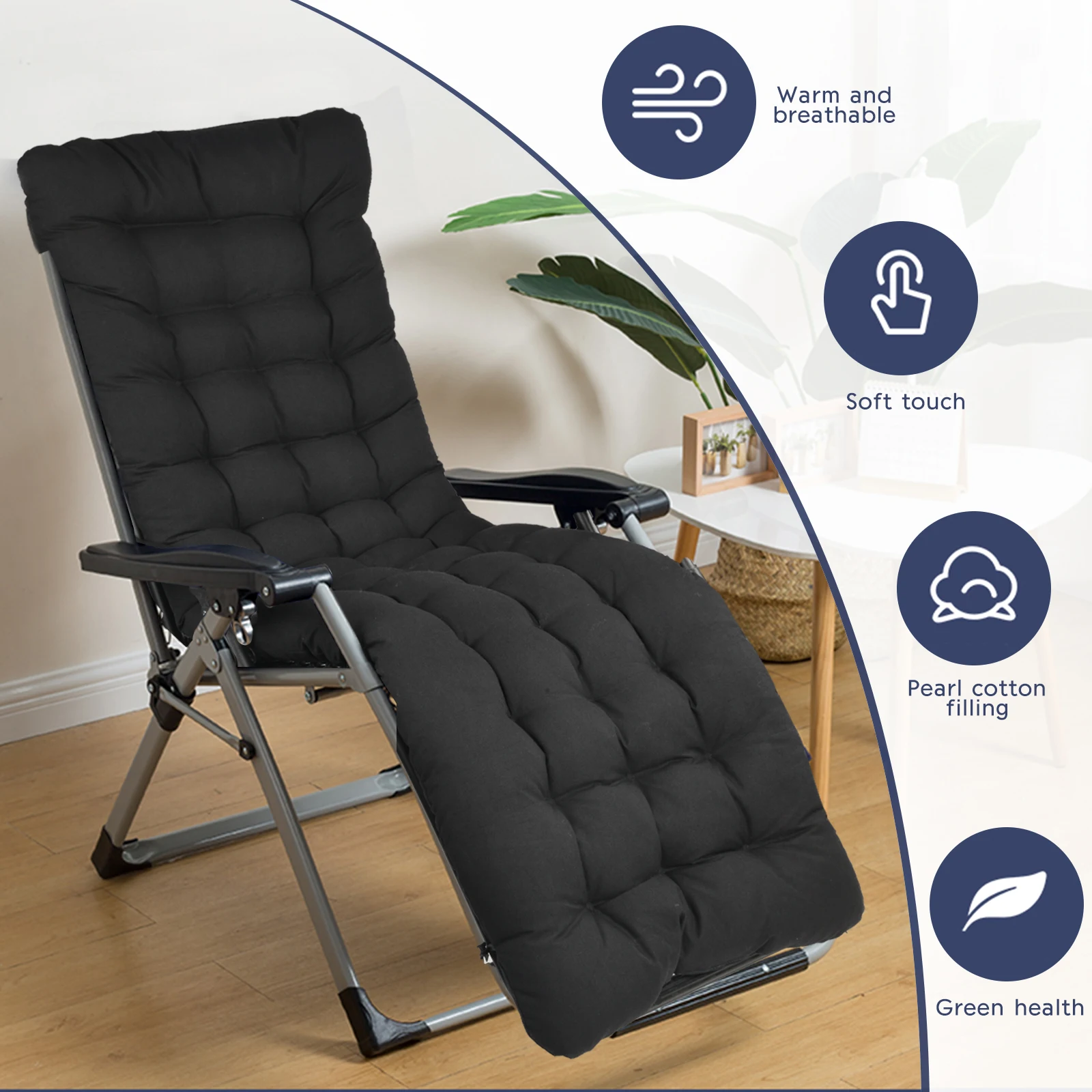 1,7m Outdoor Sonnenliegen-Kissen (ohne Stuhl) Dickes Sonnenliegen-Rückenlehnen-Kissen Garten-Terrassen-Lounge Liegekissen