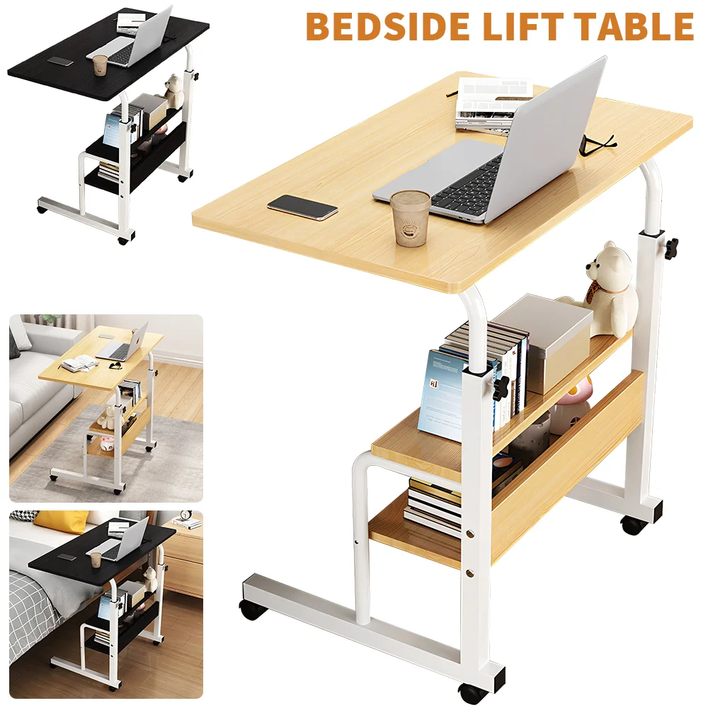 Verstellbarer Laptop-Tisch mit Rollen Beweglicher Nachttisch-Computertisch Höhenverstellbarer Computertisch Schlafzimmer Büro Tragbarer Studiertisch Image