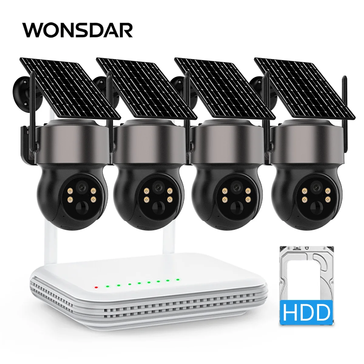 WONSDAR NVR Kit 4 Solarkameras WiFi IP-Kameraset inklusive Home Base PIR Human Detection Surveillance 2-Wege-Audio-Monitor iCsee Image