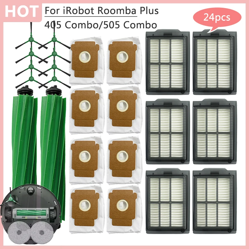 Ersatz-Zubehör für iRobot Roomba Plus405 Combo: Hauptbürste, Seitenbürste, Staubbeutel, HEPA-Filter für iRobot Roomba Plus505 Combo Roboterstaubsauger Image