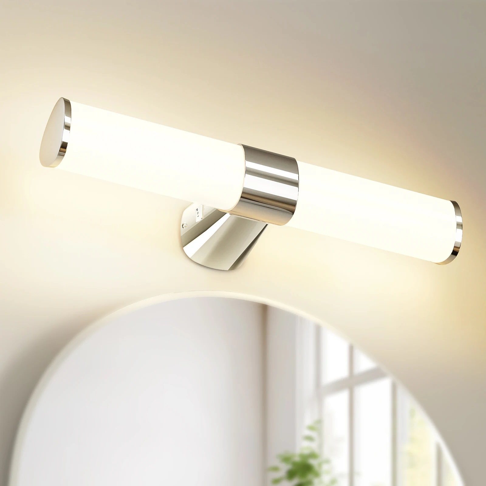 LED Spiegelleuchte Badezimmer, 8W 800Lm Wandlampe Innen über Spiegel Bad Spiegelschrank, 40CM Breit Spiegellampe, 230V, 3 Lichtfarben Modi, Nicht Dimmbar, Silber Chrom, Kein Schalter